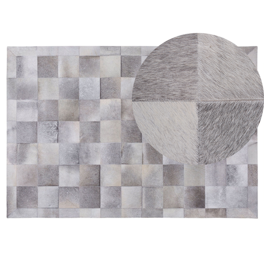 Tappeto tappetino Grigio Pelle 140 x 200 cm Patchwork Pelle Bovina Geometrico Rettangolare Moderno