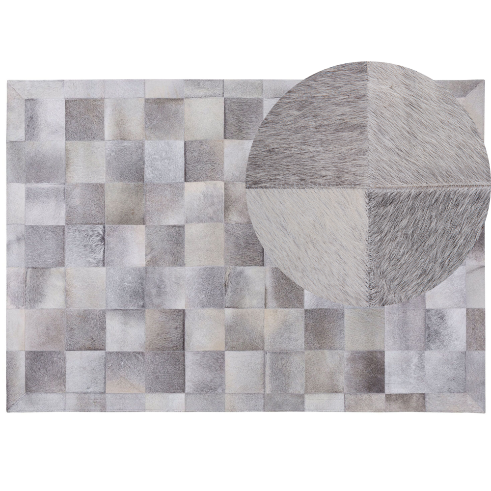 Tappeto tappetino Grigio Pelle 160 x 230 cm Patchwork Pelle Bovina Geometrico Rettangolare Moderno
