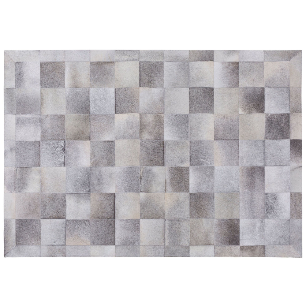 Tappeto tappetino Grigio Pelle 160 x 230 cm Patchwork Pelle Bovina Geometrico Rettangolare Moderno