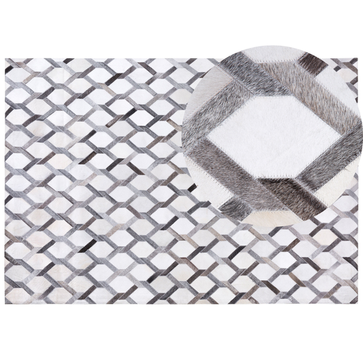 Tappeto tappetino Grigio Pelle 160 x 230 cm Patchwork Pelle Bovina Geometrico Rettangolare Moderno