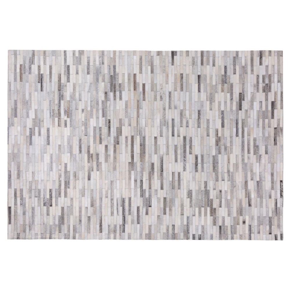 Tappeto tappetino Grigio Pelle 140 x 200 cm Patchwork Pelle Bovina Rettangolare Moderno