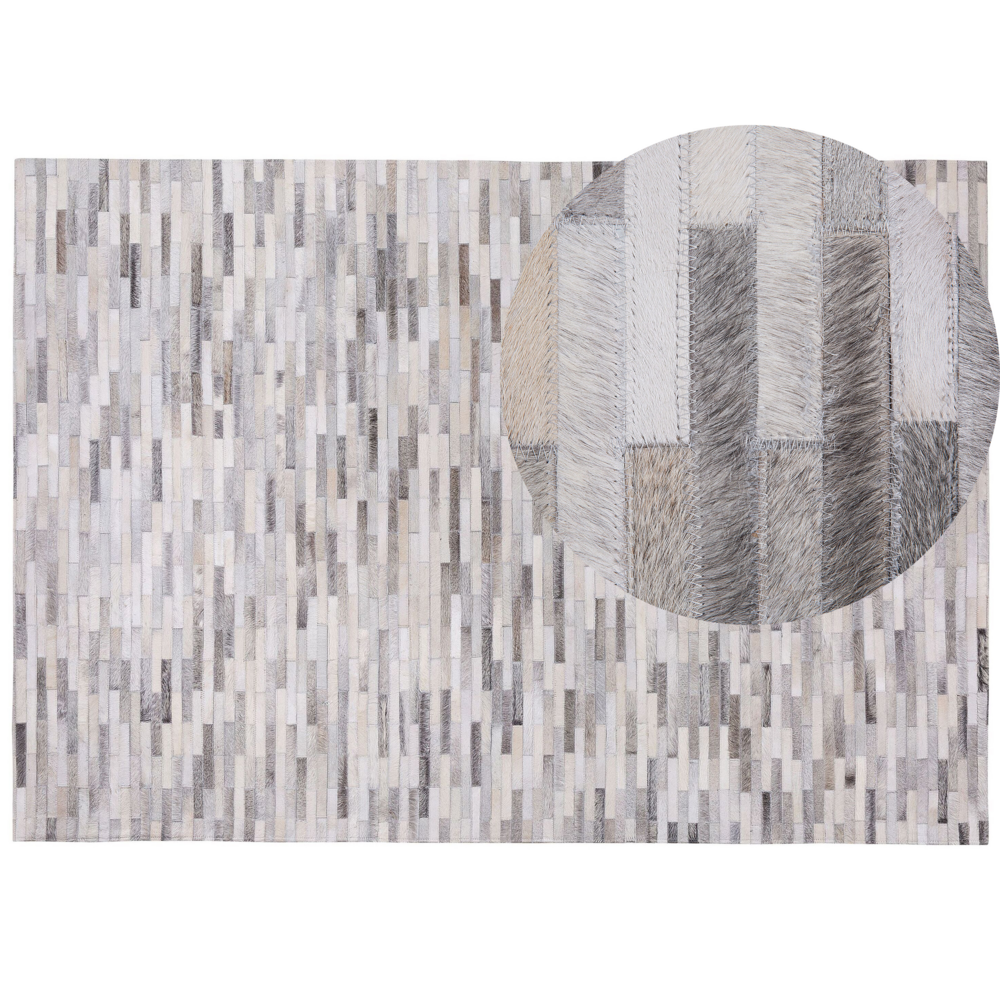 Tappeto tappetino Grigio Pelle 160 x 230 cm Patchwork Pelle Bovina Rettangolare Moderno