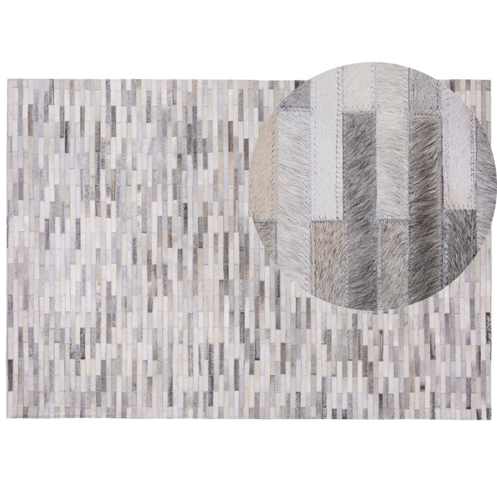 Tappeto tappetino Grigio Pelle 160 x 230 cm Patchwork Pelle Bovina Rettangolare Moderno