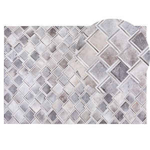 Tappeto tappetino Grigio Pelle 140 x 200 cm Patchwork Pelle Bovina Geometrico Rettangolare Moderno