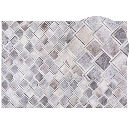 Tappeto tappetino Grigio Pelle 160 x 230 cm Patchwork Pelle Bovina Geometrico Rettangolare Moderno