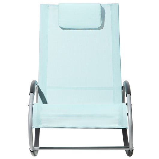 Lettino a dondolo Sedia a dondolo da giardino con guide in acciaio azzurro con cuscino per la testa