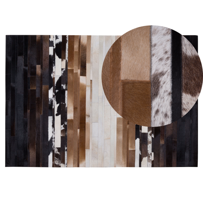 Tappeto tappetino Pelle Nero e Beige 140 x 200 cm Rettangolare Patchwork Fatto a Mano