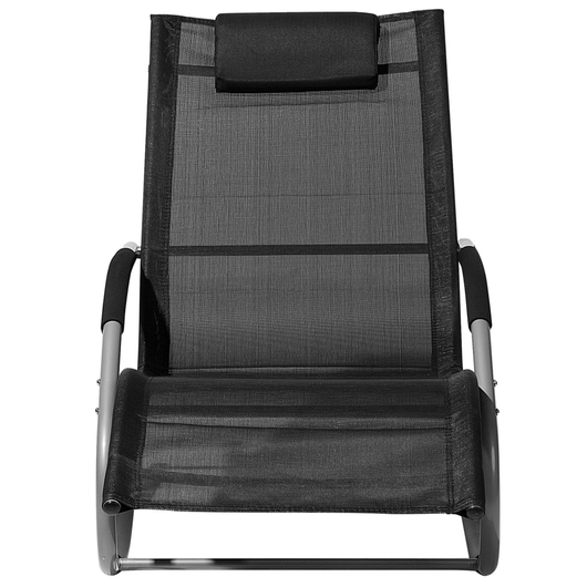 Lettino a dondolo in tessuto con guide in acciaio Nero con cuscino per la testa