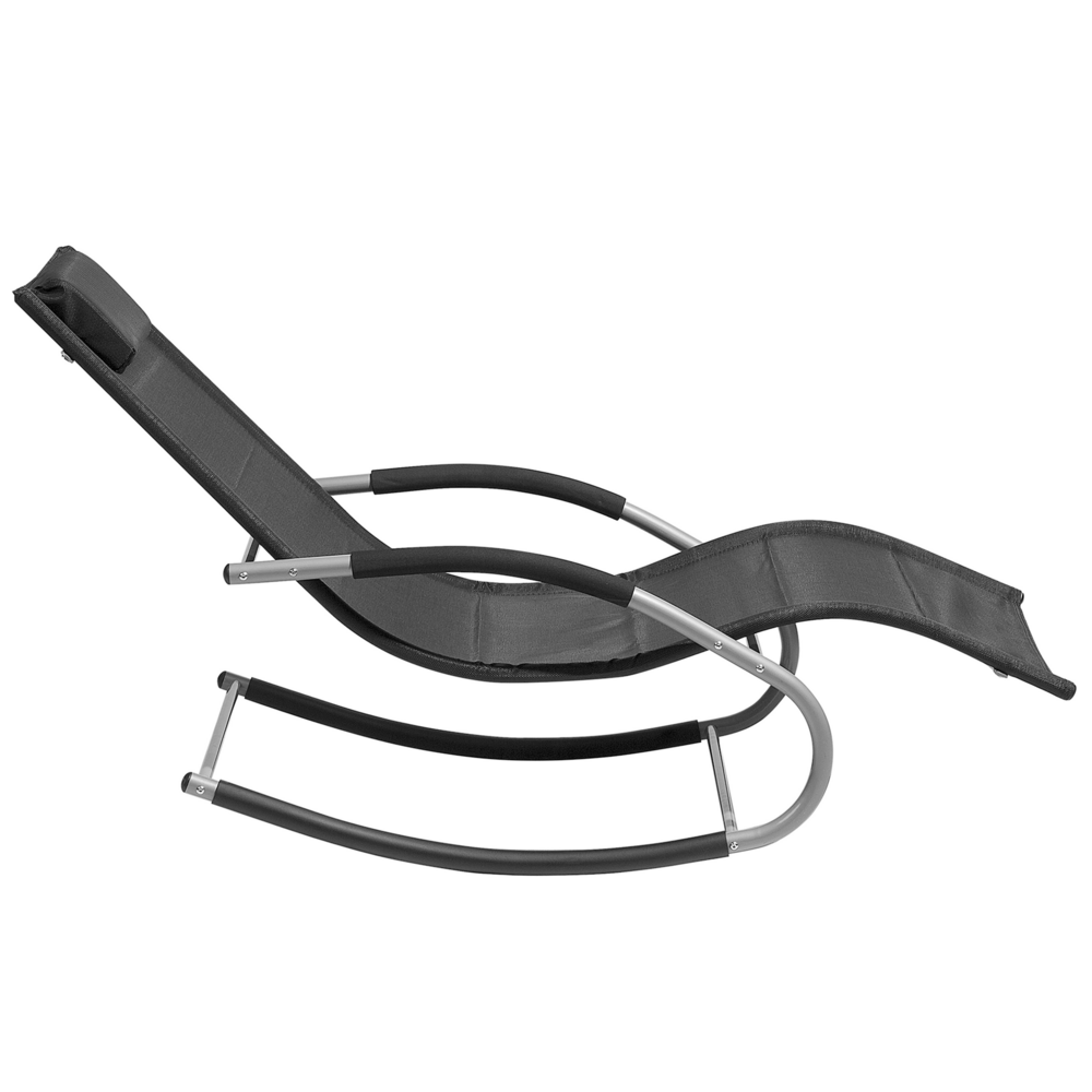 Lettino a dondolo in tessuto con guide in acciaio Nero con cuscino per la testa