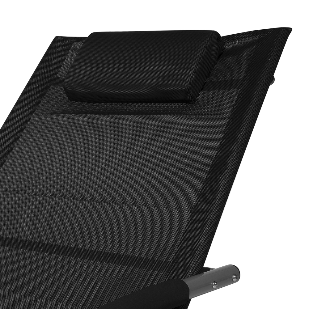 Lettino a dondolo in tessuto con guide in acciaio Nero con cuscino per la testa