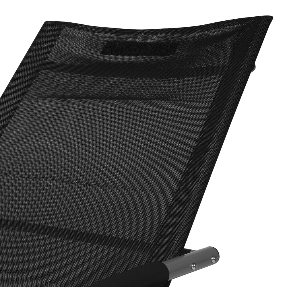 Lettino a dondolo in tessuto con guide in acciaio Nero con cuscino per la testa