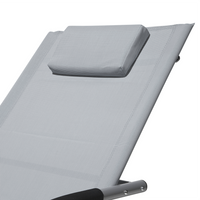 Lettino a dondolo con guide in acciaio grigio imbracatura in tessuto con cuscino per la testa