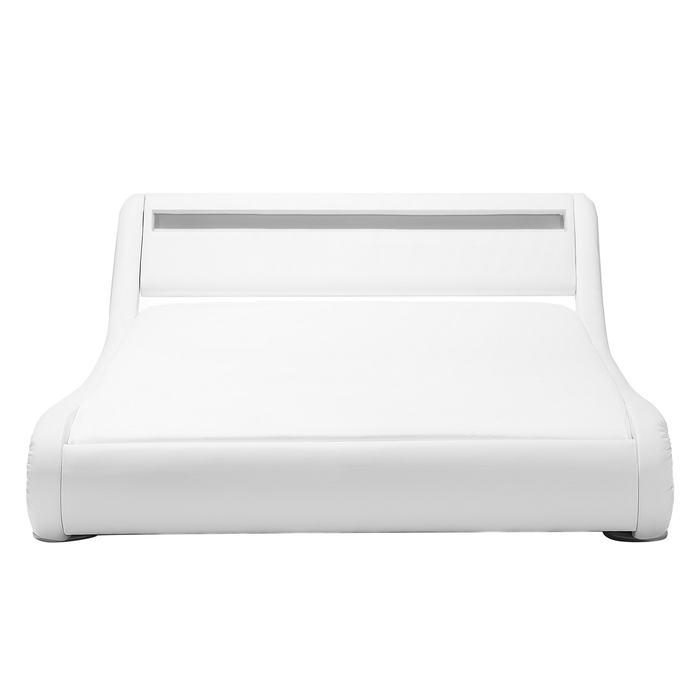 Letto a piattaforma con testiera imbottita in ecopelle bianca illuminata a LED 140 cm 6 Design a slitta doppia