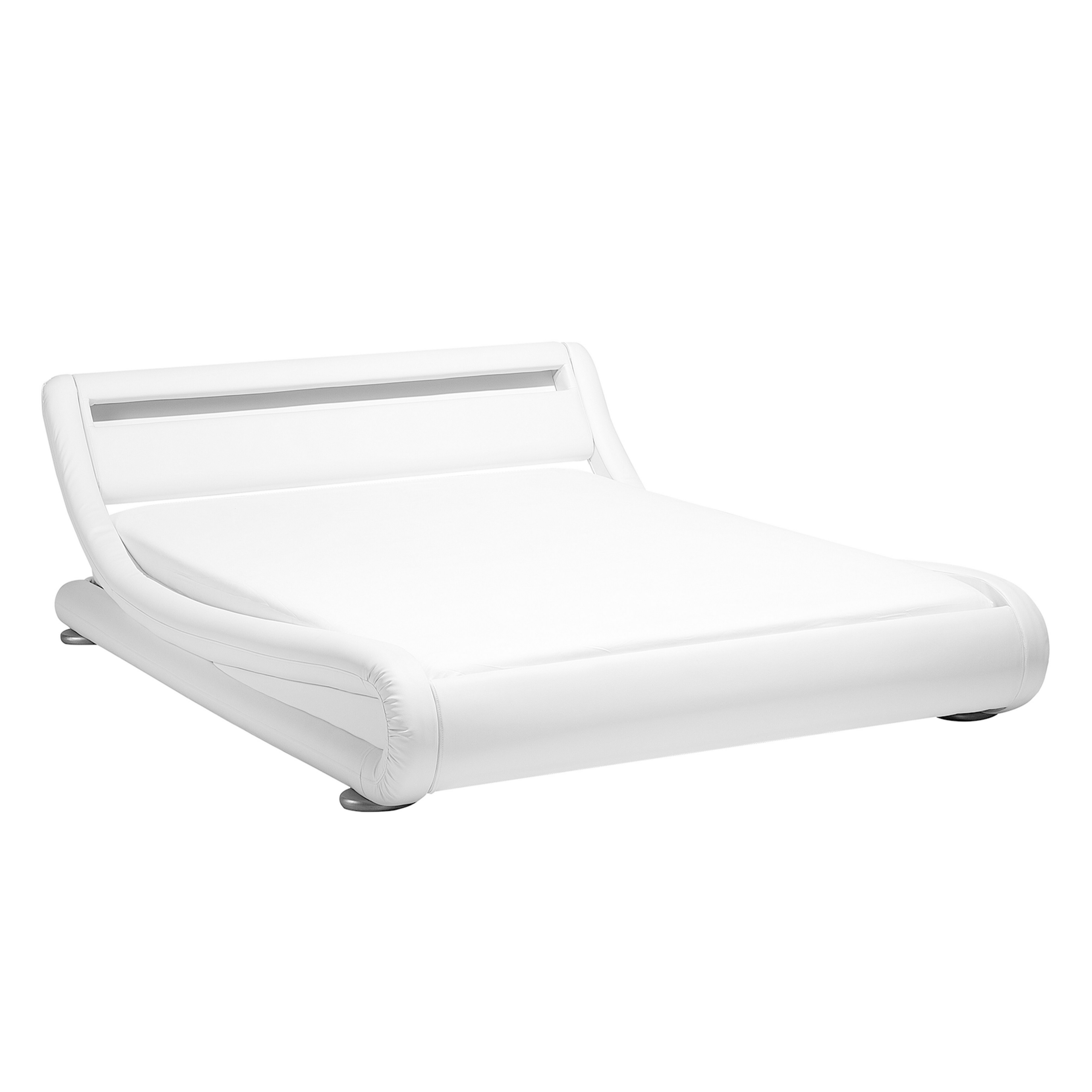 Letto a piattaforma con testiera imbottita in ecopelle bianca illuminata a LED 140 cm 6 Design a slitta doppia