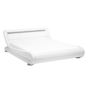 Letto a piattaforma con testiera imbottita in ecopelle bianca illuminata a LED 140 cm 6 Design a slitta doppia