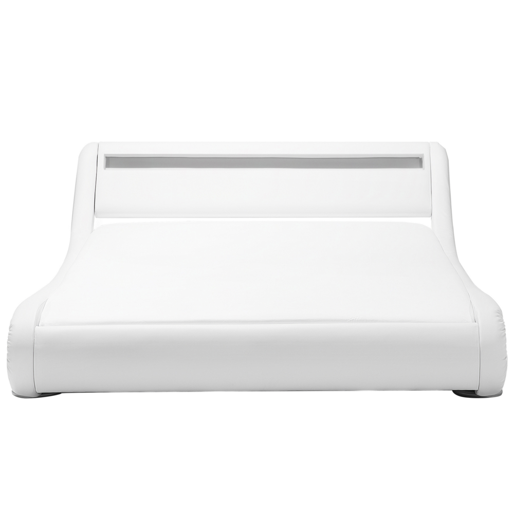 Struttura del letto con piattaforma bianca imbottita in ecopelle testiera illuminata a LED da 180 cm