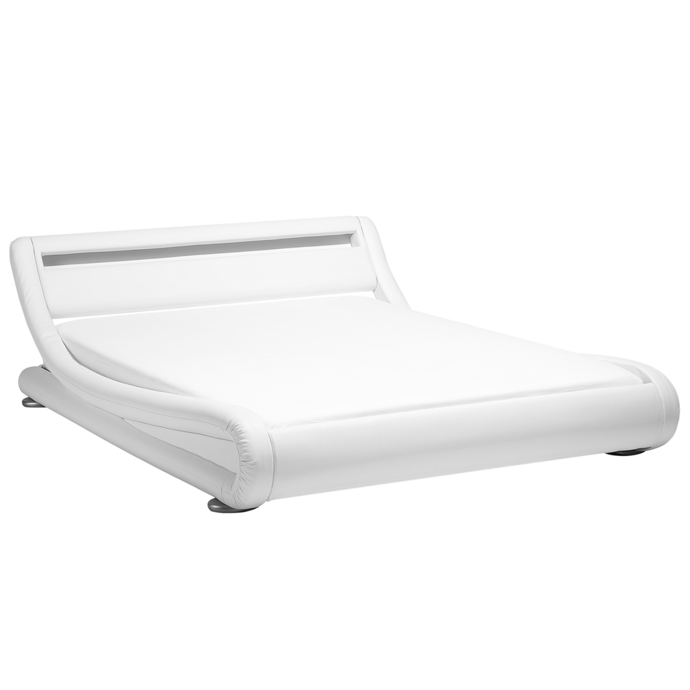 Struttura del letto con piattaforma bianca imbottita in ecopelle testiera illuminata a LED da 180 cm