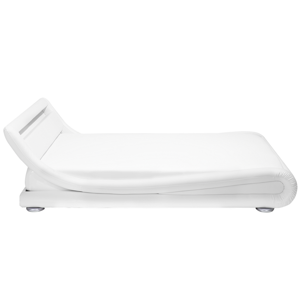 Struttura del letto con piattaforma bianca imbottita in ecopelle testiera illuminata a LED da 180 cm