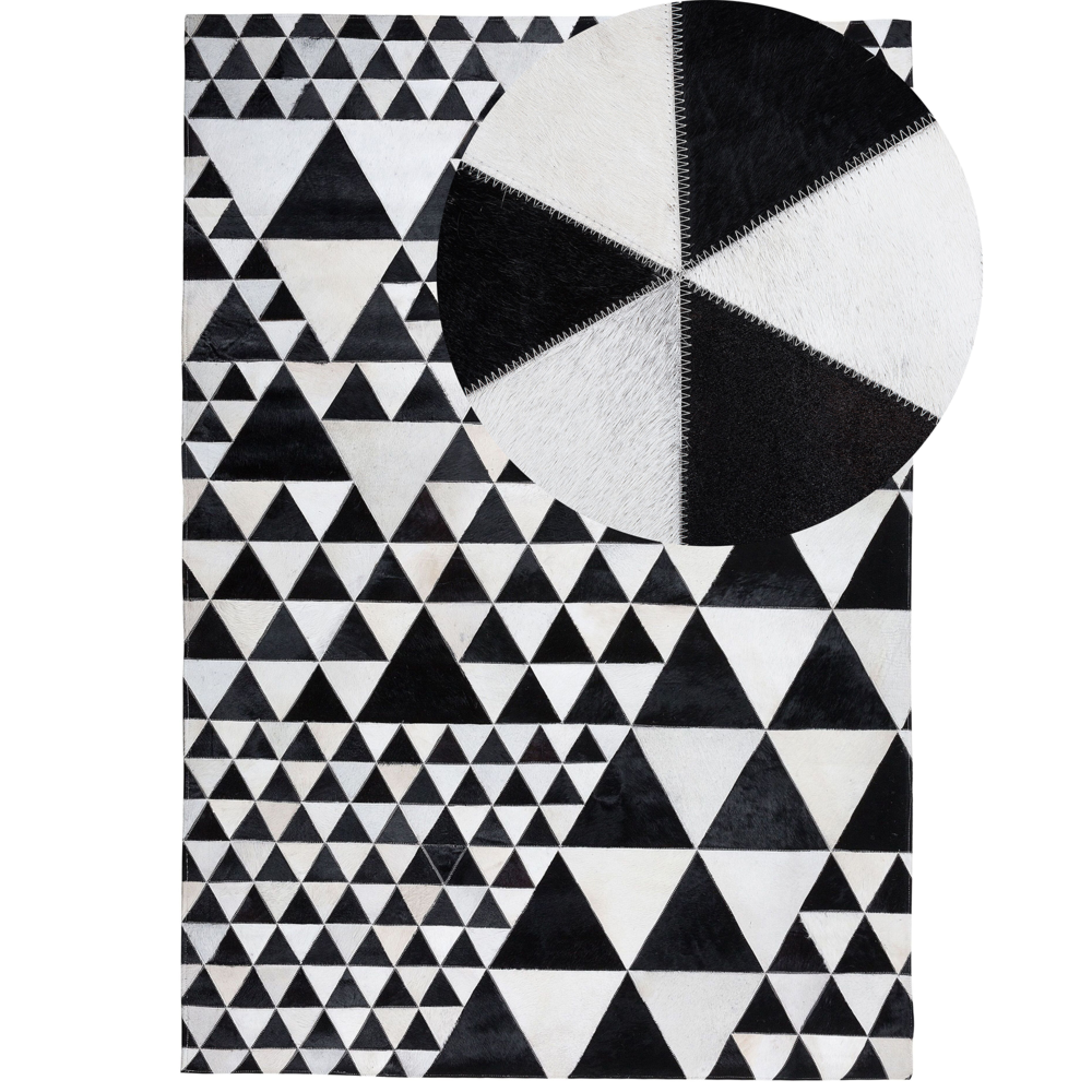 Tappeto in pelle di colore Bianco e Nero Pelle 140 x 200 cm Artigianale stile Moderno