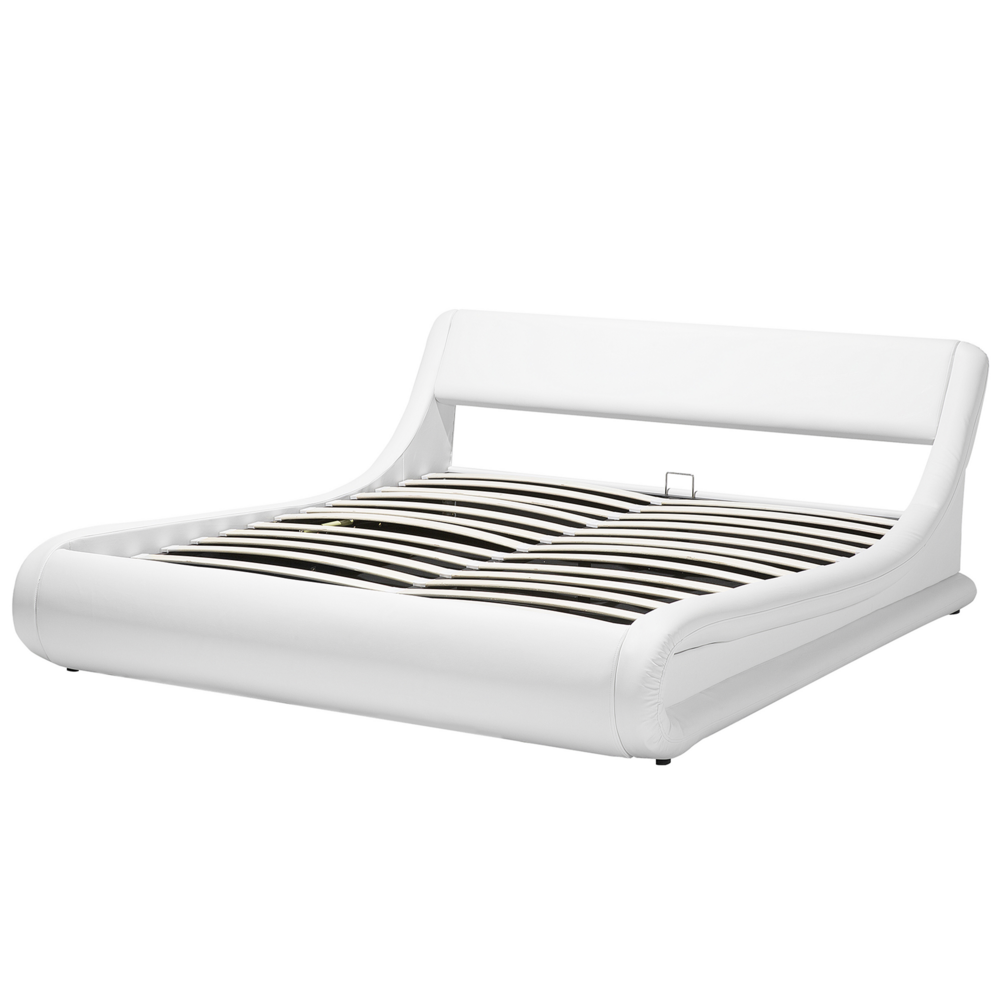 Struttura del letto con piattaforma Pouf imbottito in ecopelle bianca con design a slitta da 180 x 200 cm