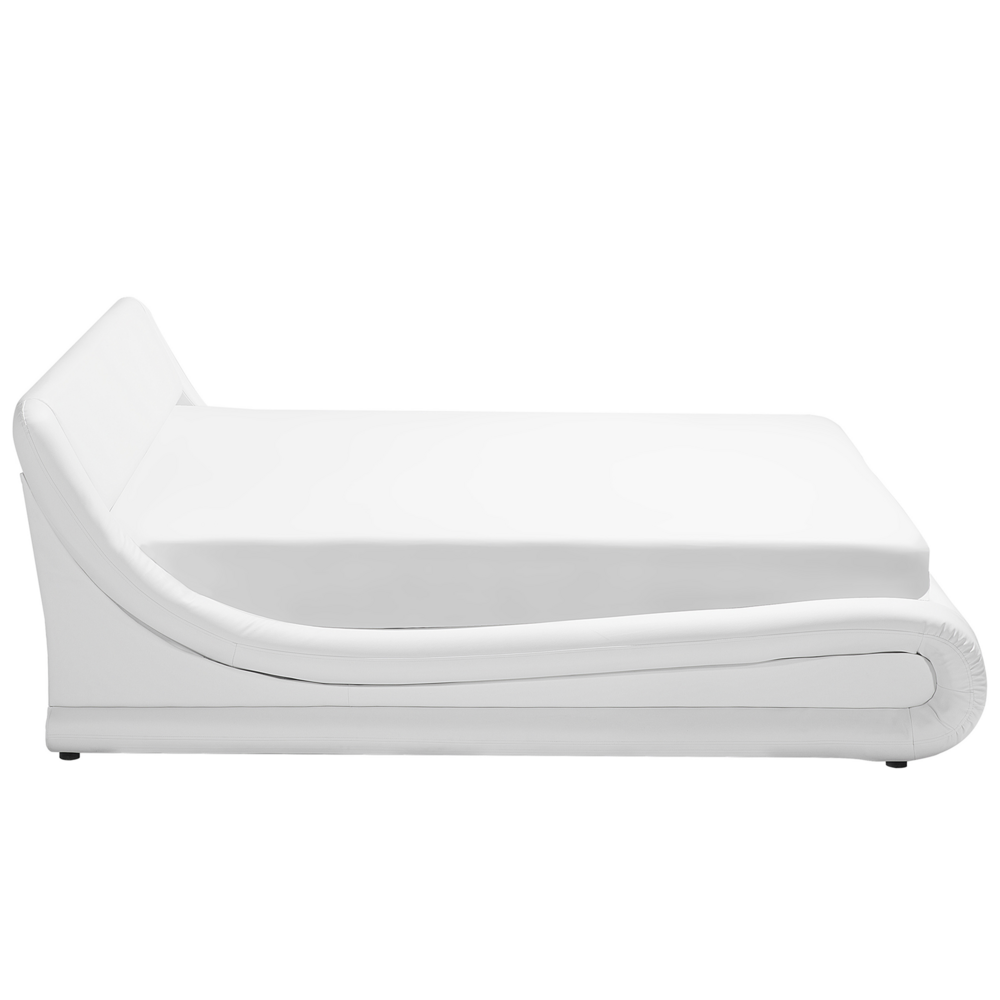 Struttura del letto con piattaforma Pouf imbottito in ecopelle bianca con design a slitta da 180 x 200 cm