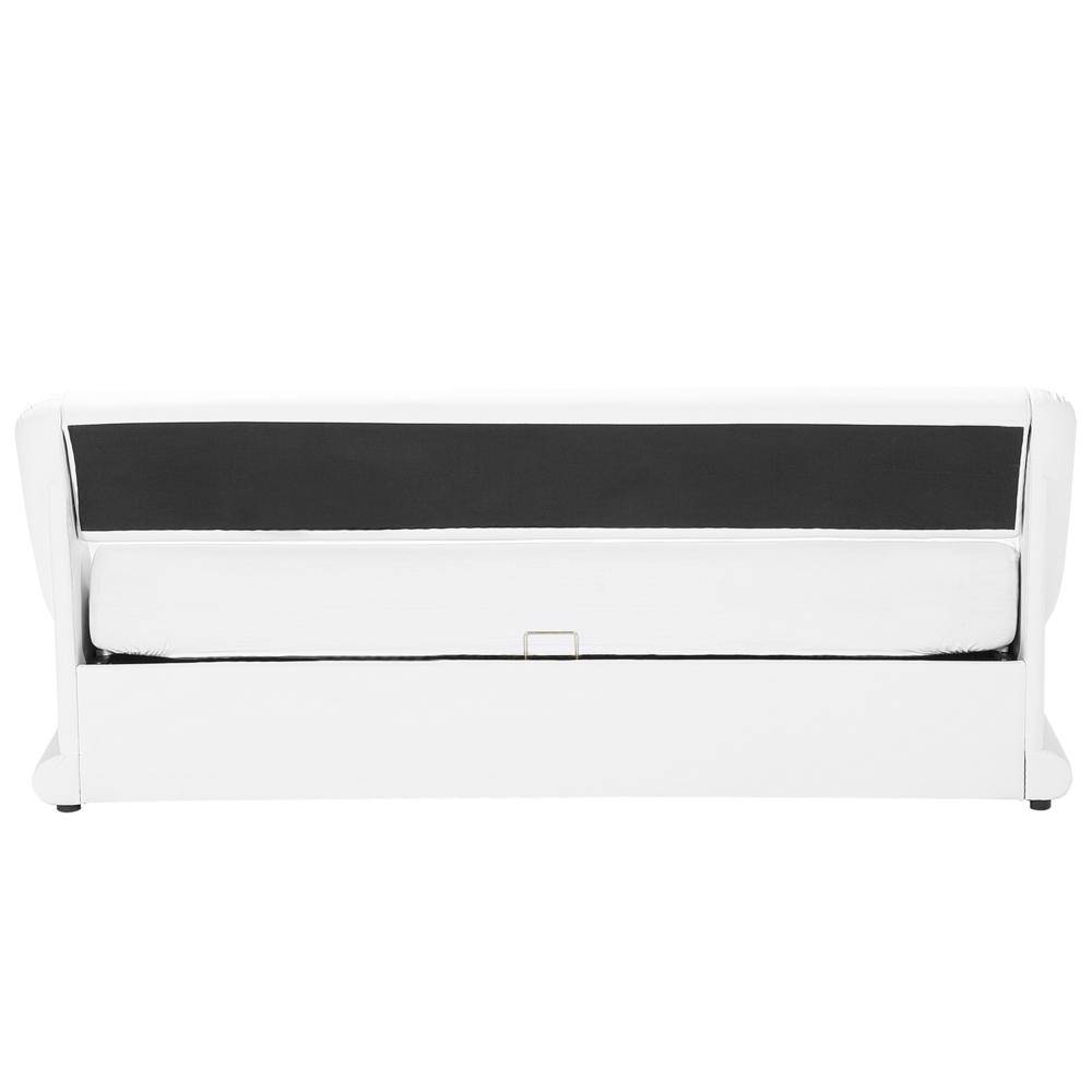 Struttura del letto con piattaforma Pouf imbottito in ecopelle bianca con design a slitta da 180 x 200 cm