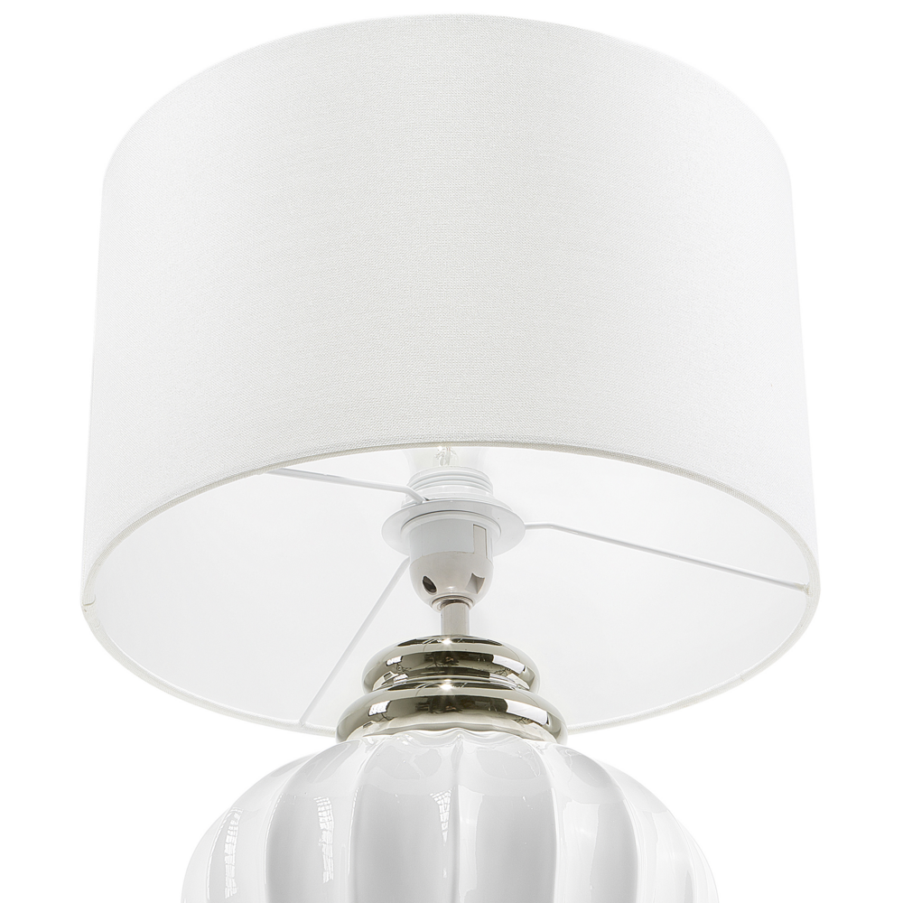 Lampada da Tavolo Lampada da Comodino Base in Ceramica bianco sporco Tamburo paralume in policotone Paralume Rotondo