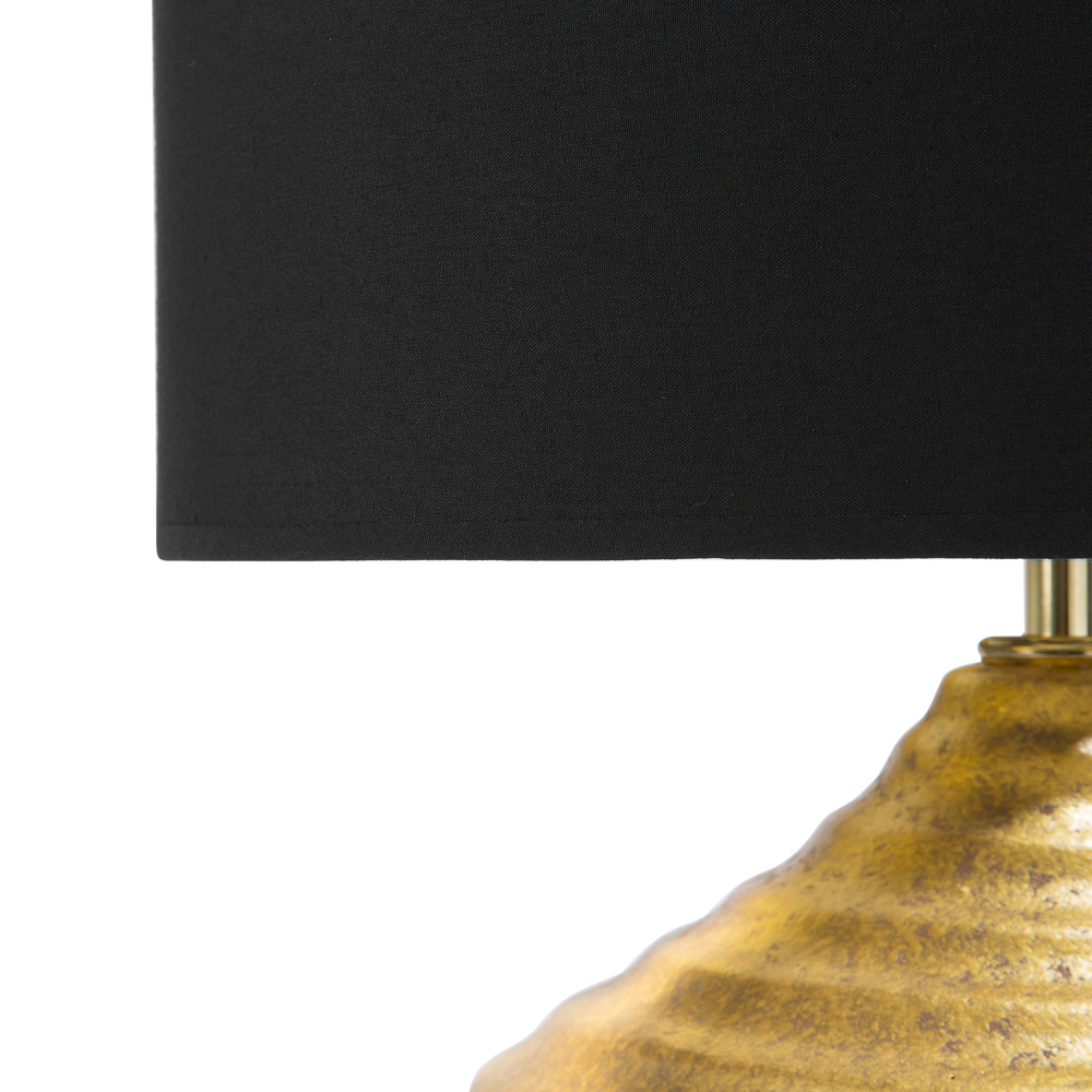 Lampada da Tavolo in Ceramica dorato 42H cm Nero Paralume paralume in policotone Base a Coste Moderna