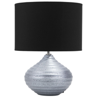 Lampada da Tavolo Argento Ceramica 42H cm Nero Policotone Paralume Base a Costine Moderna