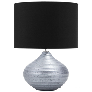 Lampada da Tavolo Argento Ceramica 42H cm Nero Policotone Paralume Base a Costine Moderna
