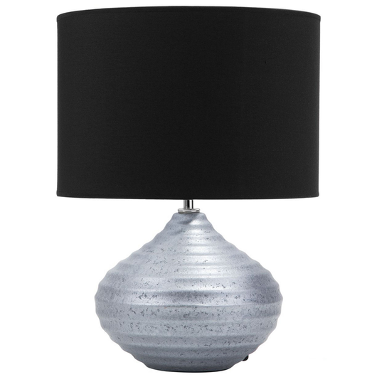 Lampada da Tavolo Argento Ceramica 42H cm Nero Policotone Paralume Base a Costine Moderna
