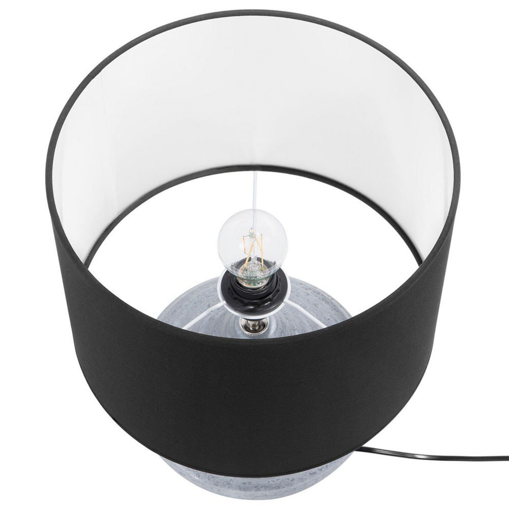 Lampada da Tavolo Argento Ceramica 42H cm Nero Policotone Paralume Base a Costine Moderna