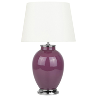 Lampada da Tavolo Comodino Base in Ceramica Viola Chiaro Paralume Impero Rotondo paralume in policotone Bianco