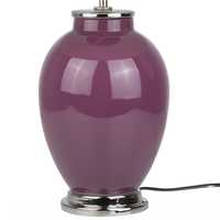 Lampada da Tavolo Comodino Base in Ceramica Viola Chiaro Paralume Impero Rotondo paralume in policotone Bianco