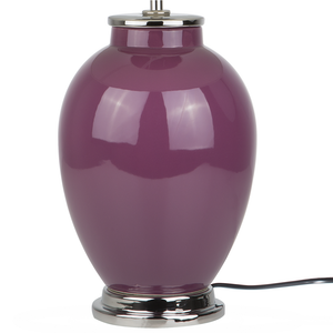Lampada da Tavolo Comodino Base in Ceramica Viola Chiaro Paralume Impero Rotondo paralume in policotone Bianco