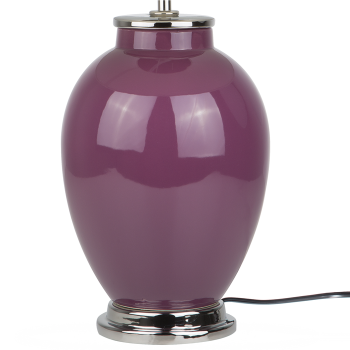 Lampada da Tavolo Comodino Base in Ceramica Viola Chiaro Paralume Impero Rotondo paralume in policotone Bianco