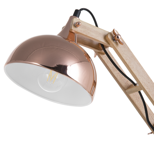 Lampada da scrivania Lampada da tavolo con paralume in metallo con braccio orientabile in legno con luce in rame