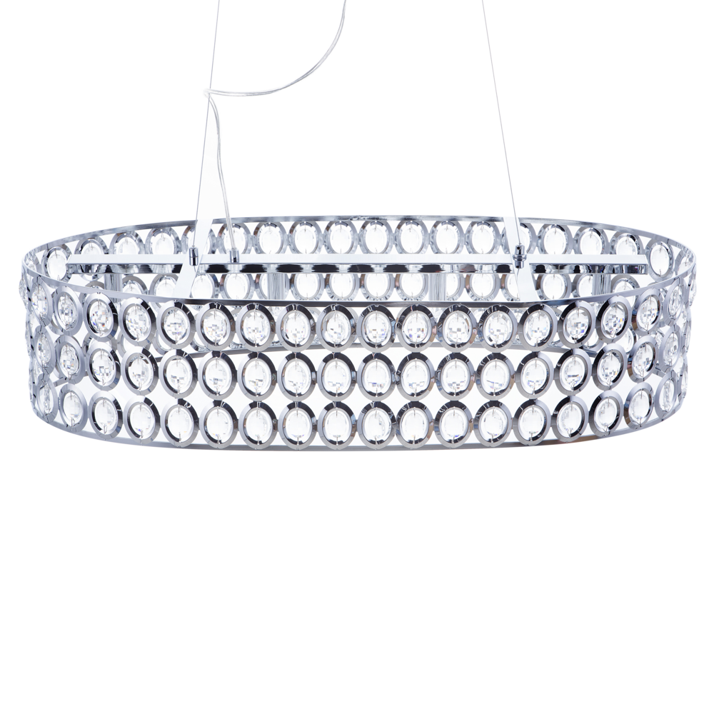 Lampadario Metallo Argento Paralume Ovale a 4 Luci Cristalli in Acrilico