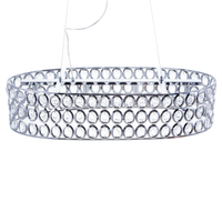 Lampadario Metallo Argento Paralume Ovale a 4 Luci Cristalli in Acrilico