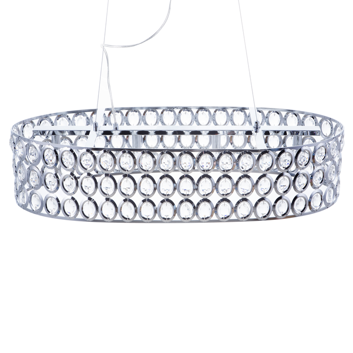 Lampadario Metallo Argento Paralume Ovale a 4 Luci Cristalli in Acrilico