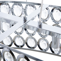 Lampadario Metallo Argento Paralume Ovale a 4 Luci Cristalli in Acrilico