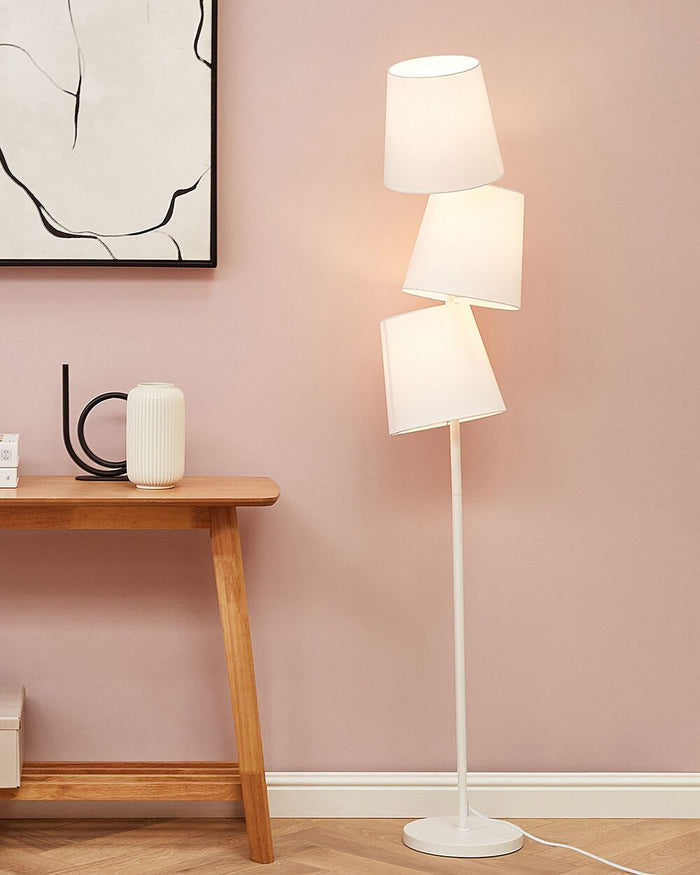 Lampada da Terra Bianco sporco in Tessuto e Metallo 164 cm 3 Luci Orientabile Moderna