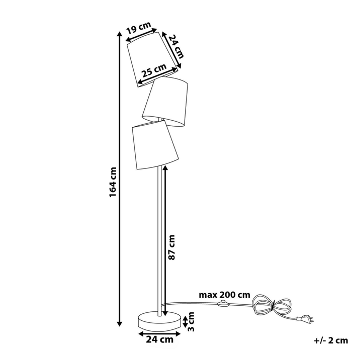 Lampada da Terra Bianco sporco in Tessuto e Metallo 164 cm 3 Luci Orientabile Moderna
