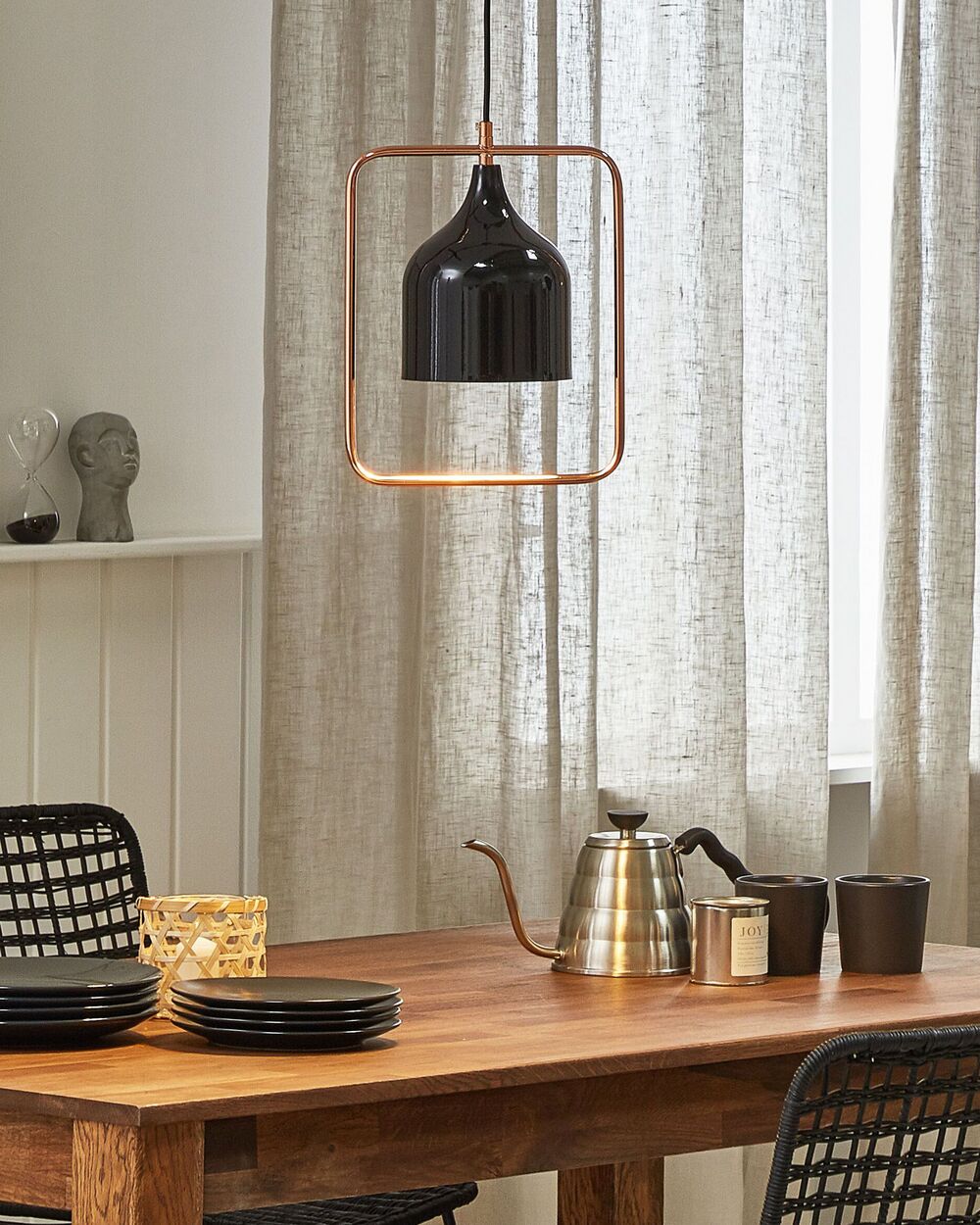 Lampada in Metallo di colore Nero con Struttura in Rame 121 cm Stile Industriale Moderno