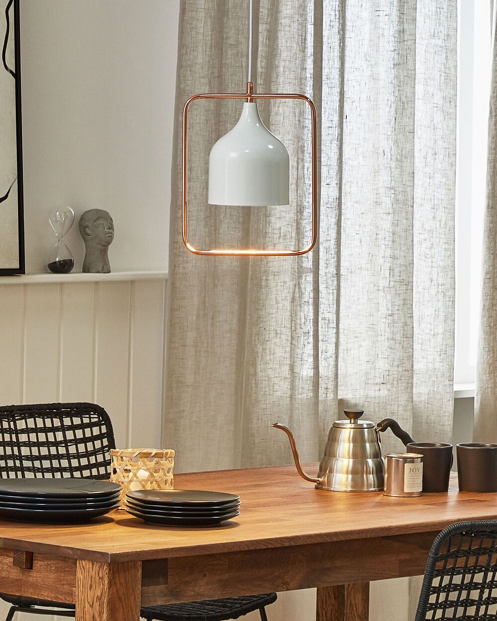 Lampada in Metallo Bianco con Struttura in Rame Stile Industriale 121 cm