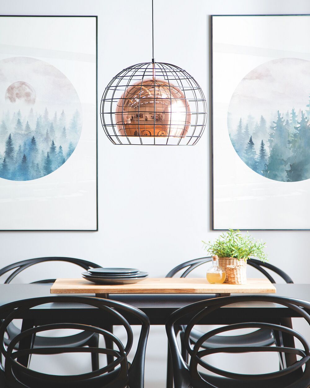 Lampada da Soffitto in Metallo Ramato con Paralume a Gabbia 128 cm