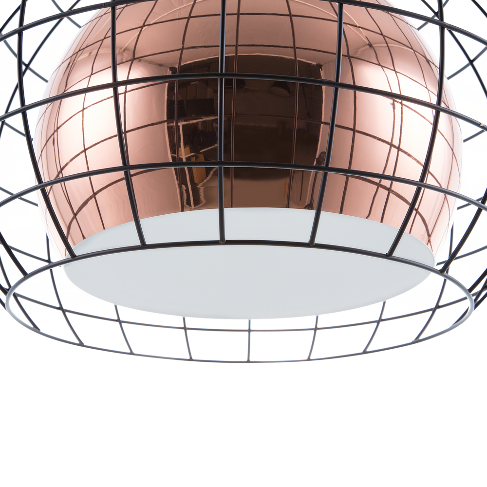 Lampada da Soffitto in Metallo Ramato con Paralume a Gabbia 128 cm