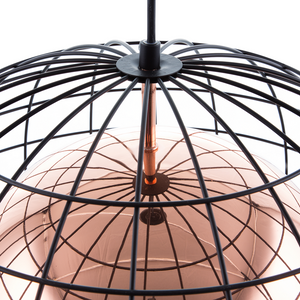 Lampada da Soffitto in Metallo Ramato con Paralume a Gabbia 128 cm