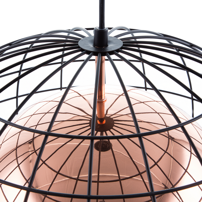 Lampada da Soffitto in Metallo Ramato con Paralume a Gabbia 128 cm