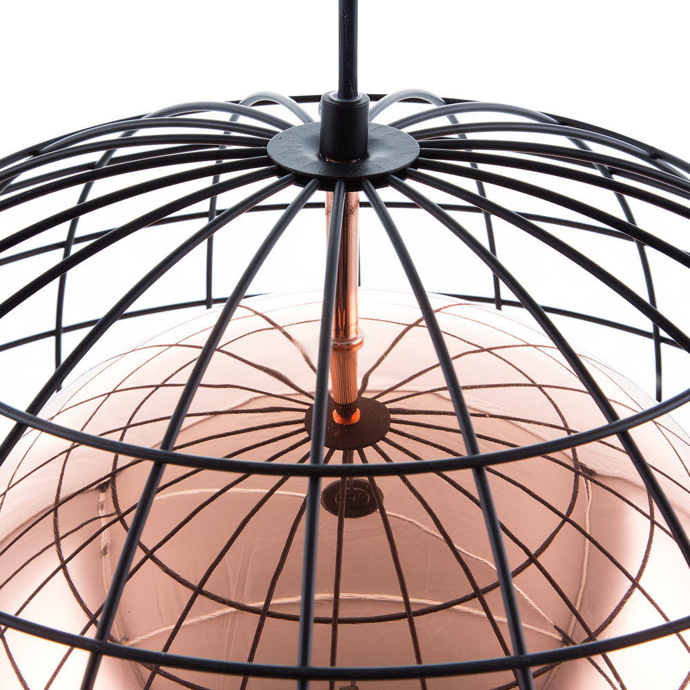 Lampada da Soffitto in Metallo Ramato con Paralume a Gabbia 128 cm